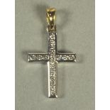 A DIAMOND CROSS PENDANT, the plain 18ct white gold frame channel set with sixteen small diamonds