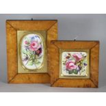 TWO VICTORIAN PORCELAIN PLAQUES, one of rounded square form, 4 1/2" square, the other of vertical