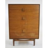 A KOFAD LARSEN G-PLAN TEAK CHEST of six graduated drawers with protruding oblong wooden handles,