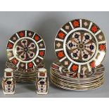 A SET OF TEN ROYAL CROWN DERBY CHINA DESSERT PLATES, modern, painted in the Imari palette with