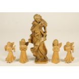 A GERMAN CARVED BOXWOOD PART NATIVITY, 20th century, comprising the Virgin standing and holding