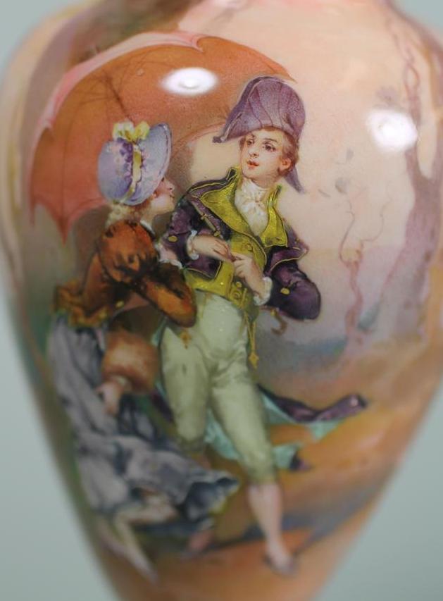A LIMOGES ENAMEL VASE, 20th century, of ovoid form with flared rim, painted in colours and with - Image 4 of 4