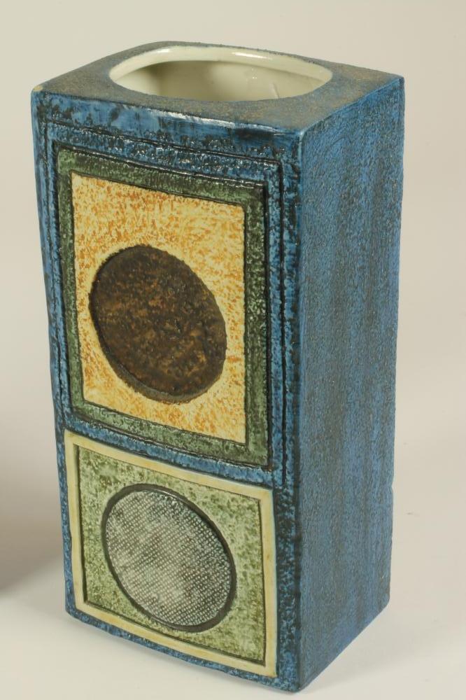 A TROIKA "RECTANGLE" VASE, 1981-3, decorated by Alison Brigden in blues, brown and green with - Image 2 of 6