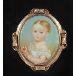 W CORDEN (19th Century), Fanny Welby, aged 14 months, oval on porcelain, unsigned, inscribed