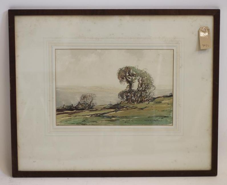 KERSHAW SCHOFIELD (1872-1941), Dales Landscape, watercolour and pencil, signed, remnant of old label