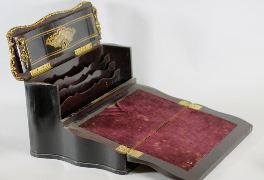 A FRENCH EBONY AND BOULLE WORK CORRESPONDENCE BOX, mid 19th century, of oblong form with - Image 2 of 6