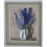 DAVID MICHIE (1928-2015), Still Life with Blue Delphiniums in a White Jug, oil on board, signed, 20"