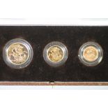 AN ELIZABETH II GOLD THREE COIN PROOF SET, 1983, comprising £2, sovereign and half sovereign, all in