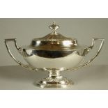 AN EDWARDIAN SILVER ADAM STYLE SAUCE TUREEN AND COVER, maker's mark W?, Birmingham 1901, of oval urn