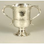 A LATE GEORGE III SILVER TWO HANDLED LOVING CUP, makers Langlands & Roberts, Newcastle 1794, the