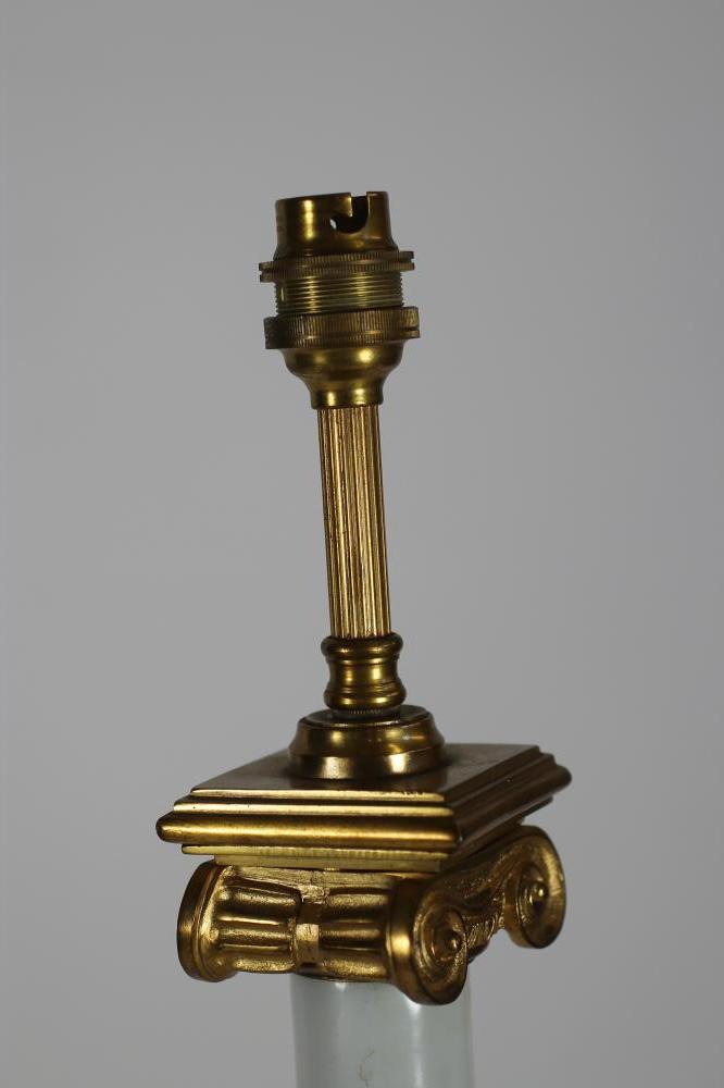 A REGENCY STYLE ELECTRIC TABLE LAMP BASE, the opalescent glass Ionic column with gilt brass capital, - Image 3 of 4