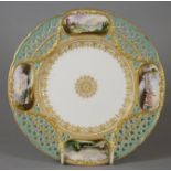 A LATE VICTORIAN COPELAND CHINA CABINET PLATE, of slightly shaped circular form, the turquoise