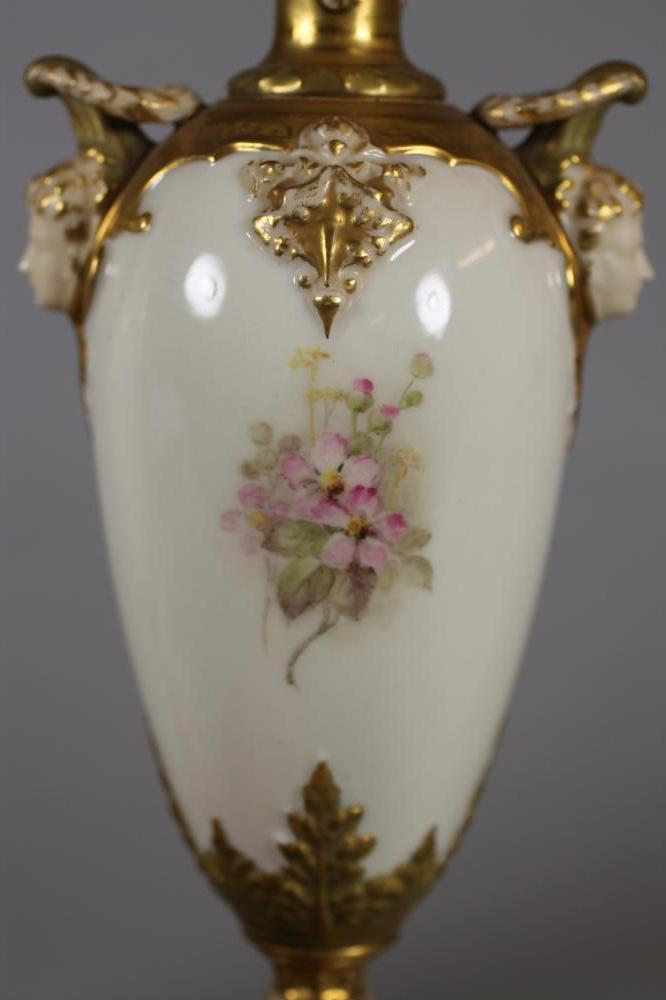 A MATCHED PAIR OF ROYAL WORCESTER CHINA VASES, 1912 and 1913, of slender ovoid form with arcade - Image 5 of 6