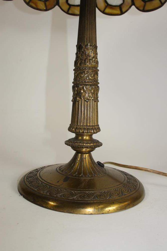 A GILT METAL ELECTRIC TABLE LAMP BASE, early 20th century, the tapering reeded column with stiff - Image 2 of 4