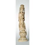 A JAPANESE ONE PIECE IVORY OKIMONO, Meiji period, of a Bejin with high elaborate hair style with
