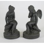 TWO WEDGWOOD BASALT FIGURES, early 20th century, modelled as Cupid after Falconet, and Venus, both