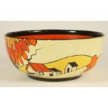 A CLARICE CLIFF NEWPORT POTTERY FANTASQUE BOWL, 1930's, painted in typical palette with the "House