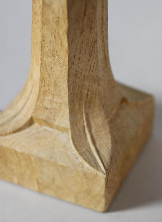 A ROBERT THOMPSON ADZED OAK TABLE LAMP, the faceted tapering stem with carved mouse trademark in - Image 4 of 4