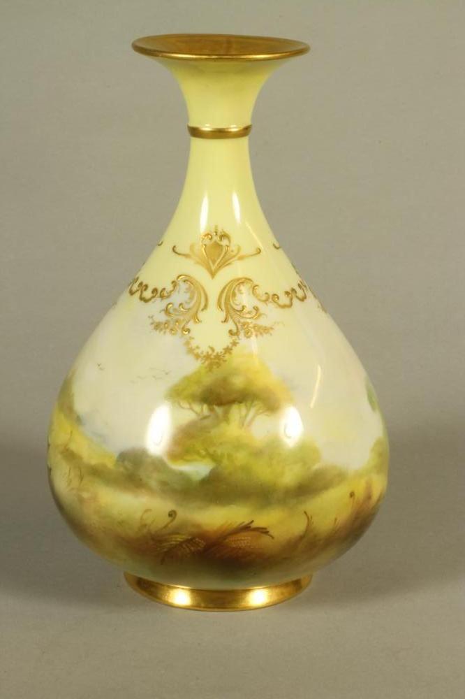 A ROYAL WORCESTER "HADLEY WARE" VASE, 1905, of onion form painted in polychrome enamels with a brace - Image 2 of 4