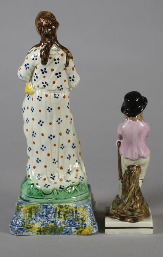 A PEARLWARE FIGURE, early 19th century, modelled as Ceres standing holding a sheaf of corn and a - Image 2 of 4