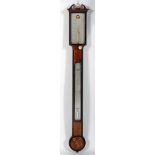 A MAHOGANY STICK BAROMETER, signed Cooper, London, with thermometer, silvered registers, the ebony