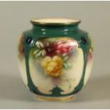 A HADLEY'S WORCESTER CHINA SMALL VASE, c.1900, of lobed circular form with arcade moulded panels