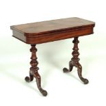 A GILLOWS OF LANCASTER GONCALO ALVES CARD TABLE, early/mid 19th century, of rounded oblong pillar