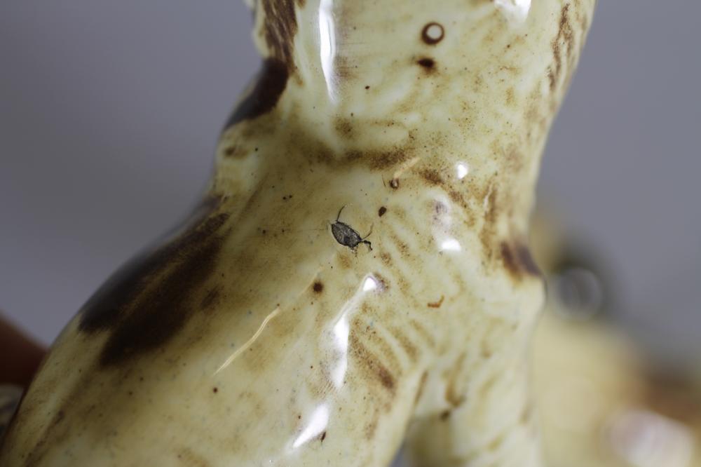 A MATCHED PAIR OF CONTINENTAL CREAMWARE SLIP CAST MODELS OF PUGS, c.1900, seated with free - Image 5 of 5