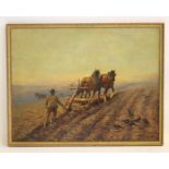 E CURTIS (19th Century), Ploughing Scene at Dusk, oil on canvas, signed, 28 1/4" x 36", gilt frame