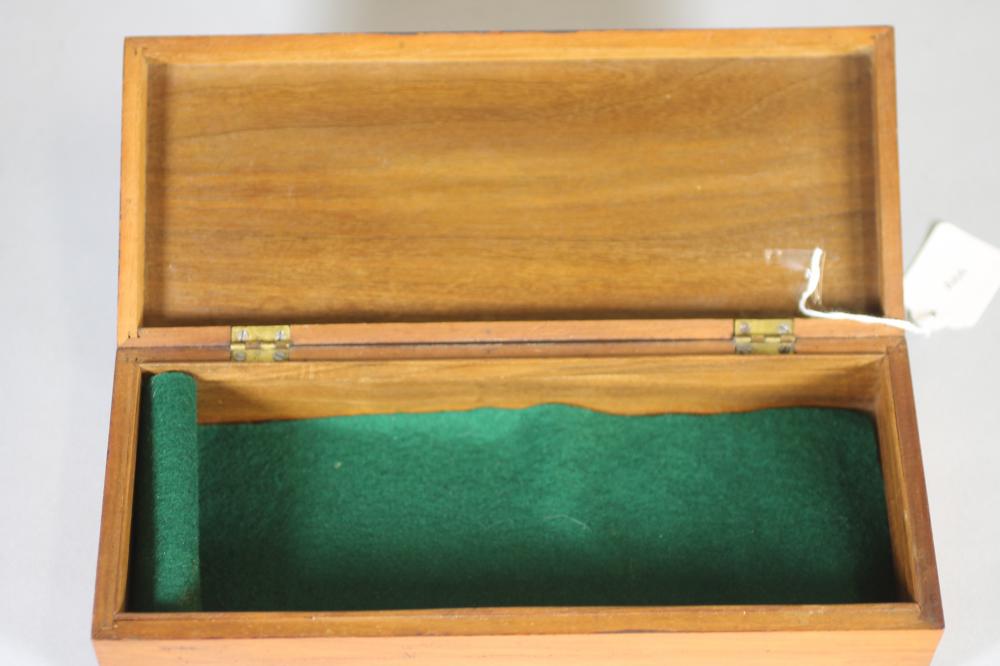 A PRISONER OF WAR MAHOGANY BOX, 1919, of plain oblong form, the hinged cover inlaid in a light - Image 6 of 6