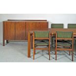 A GORDON RUSSELL "BLOCKLEY" ROSEWOOD DINING SUITE, 1970's, by Dick Russell, comprising oblong