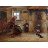 HENRY JOHN DOBSON (1858-1928), Cottage Interior with Old Lady and Child, oil on canvas, signed,