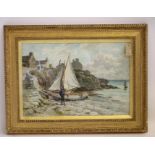 TOM CLOUGH (1867-1943), View of a Fishing Village, signed, 18" x 26 1/2", gilt frame