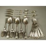 A SET OF SIX SCOTTISH VICTORIAN SILVER TABLE FORKS, maker Peter Sutherland, Edinburgh 1847, in