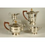 A THREE PIECE SILVER TEA SERVICE, maker's mark WG & S, Birmingham 1930, of single girdled plain "