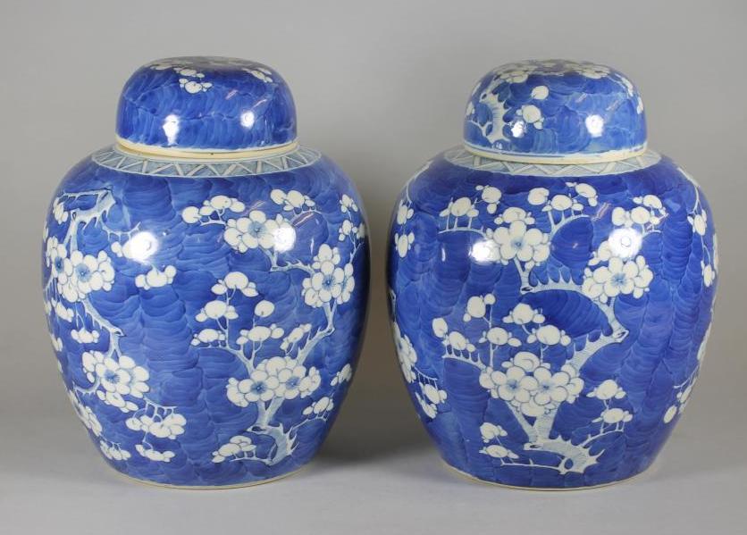 A PAIR OF CHINESE PORCELAIN LARGE GINGER JARS AND COVERS, late 19th century, of typical form,