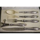 A FRENCH SILVER SERVING SET, maker's mark HB, early 20th century, with foliate stamped and filled