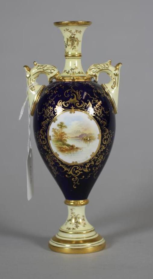 A COALPORT CHINA VASE, early 20th century, of ovoid form with single girdled waisted neck and