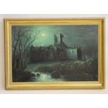 WALTER LINSLEY MEEGAN (1859-1944), Kirkstall Abbey by Moonlight, oil on canvas, signed, 20" x 30",