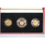 AN ELIZABETH II GOLD THREE COIN PROOF SET, 1986, comprising £2, sovereign and half sovereign, all in