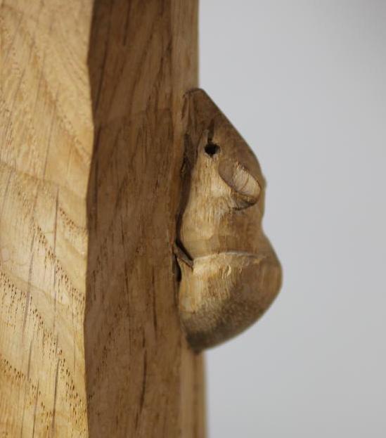 A ROBERT THOMPSON ADZED OAK TABLE LAMP, the faceted tapering stem with carved mouse trademark in - Image 3 of 4