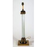 A REGENCY STYLE ELECTRIC TABLE LAMP BASE, the opalescent glass Ionic column with gilt brass capital,
