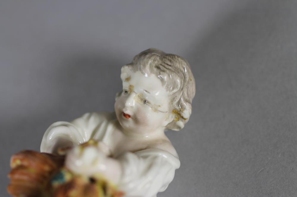 A DERBY PORCELAIN FIGURE, c.1770, allegorical of Autumn modelled as a young boy wearing a white open - Image 3 of 4