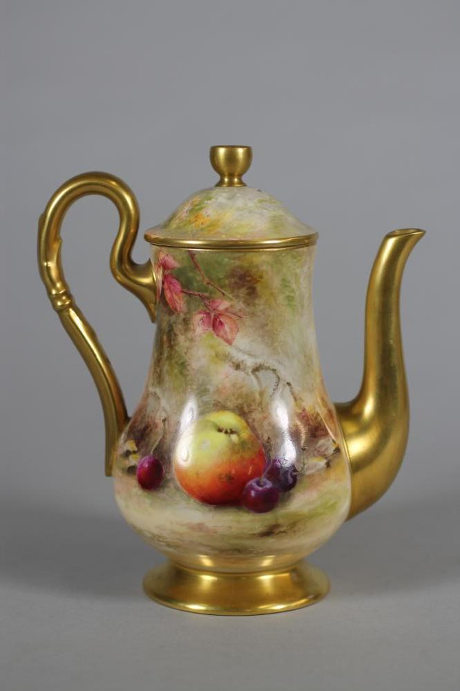 A ROYAL WORCESTER CHINA COFFEE POT AND COVER, 1919, of baluster form with high loop handle, - Image 2 of 4