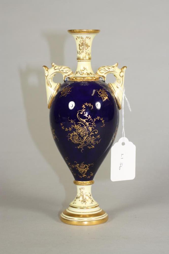 A COALPORT CHINA VASE, early 20th century, of ovoid form with single girdled waisted neck and - Image 2 of 3