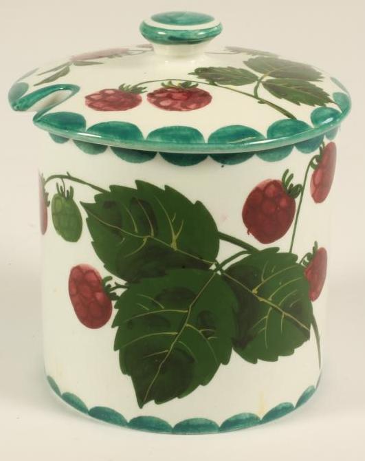 A WEMYSS POTTERY PRESERVE JAR AND COVER, early 20th century, of plain cylindrical form, painted in