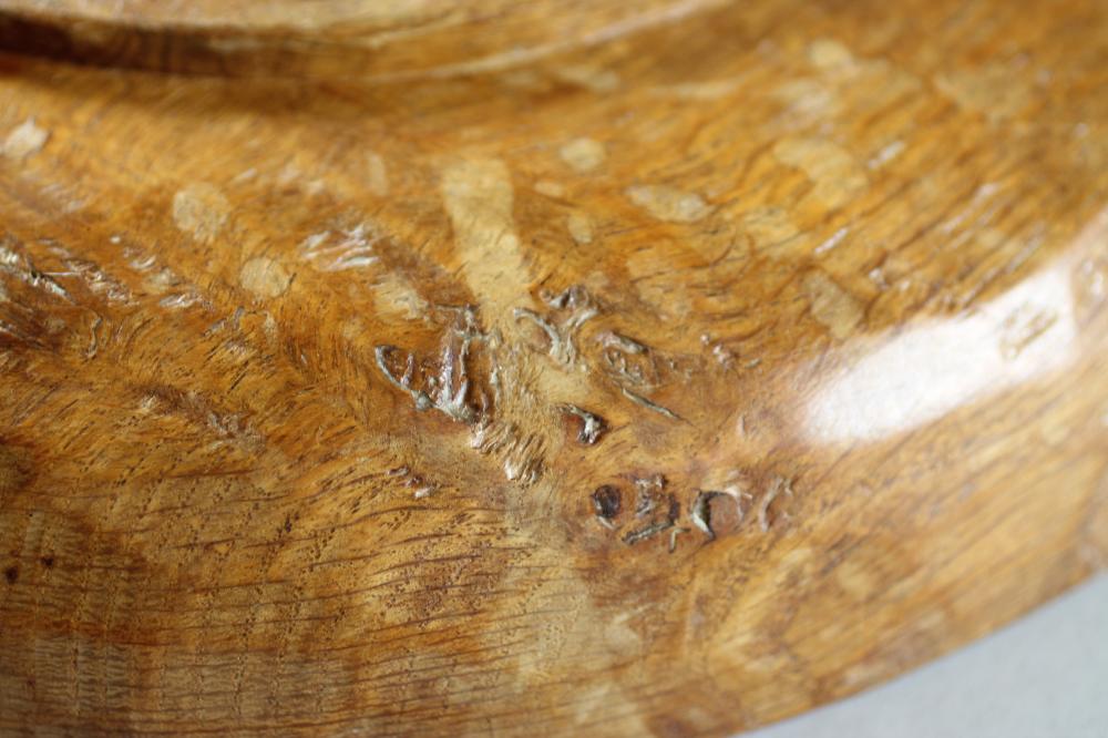 A ROBERT THOMPSON ADZED OAK FRUIT BOWL, of shallow circular form with central carved mouse trademark - Image 4 of 4