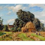 HERBERT F ROYLE (1870-1958), Haymaking, oil on canvas, signed, 20" x 24", swept gilt gesso frame (