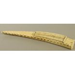 A WALRUS TUSK SCRIMSHAW CRIBBAGE BOARD, 19th century, the half tusk with chip carved border