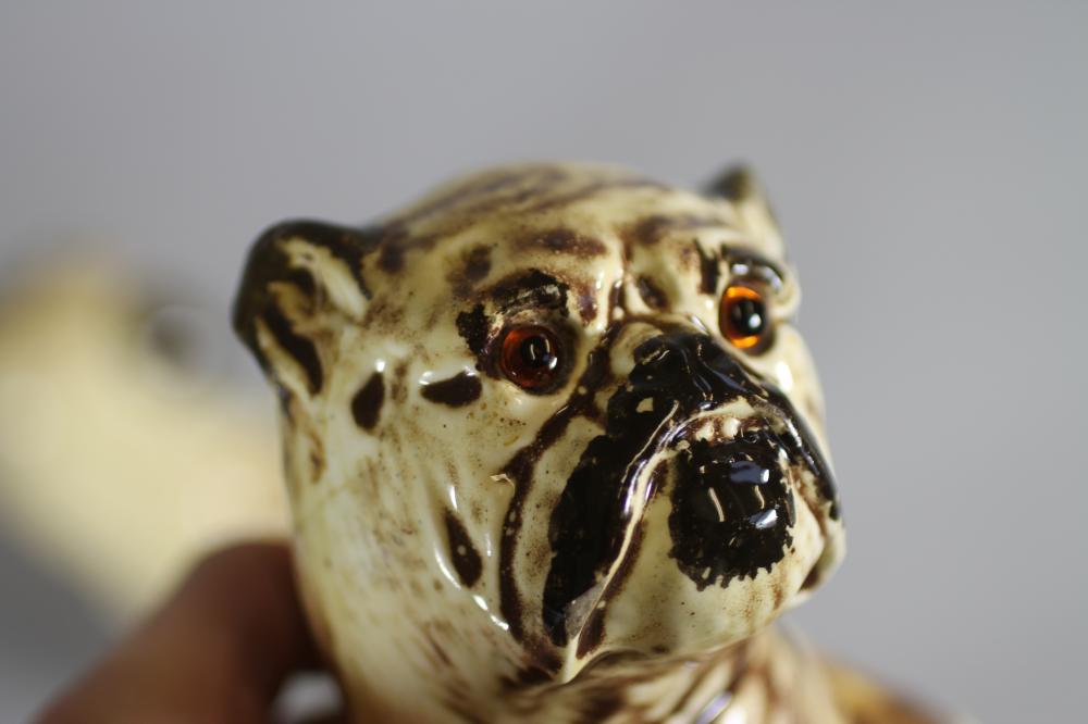 A MATCHED PAIR OF CONTINENTAL CREAMWARE SLIP CAST MODELS OF PUGS, c.1900, seated with free - Image 3 of 5